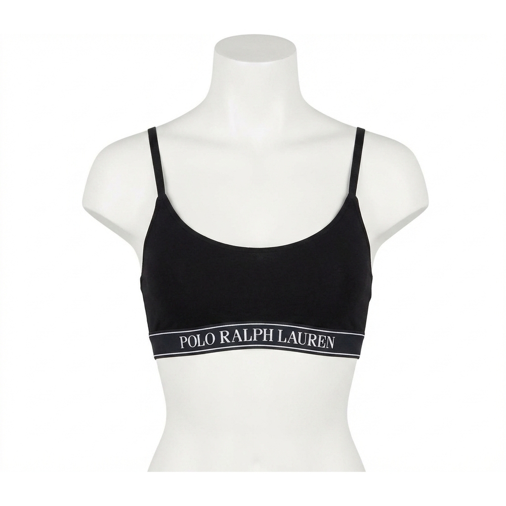 NEW POLO RALPH LAUREN repeat-logo cropped scoopneck tank in onyx